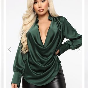 Fashionova Hunter Green satin blouse